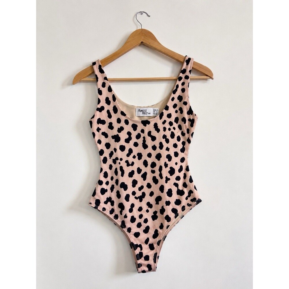 Princess Polly Leopard Print Bodysuit Blush Pink Scoop Neck Stretch Size 6